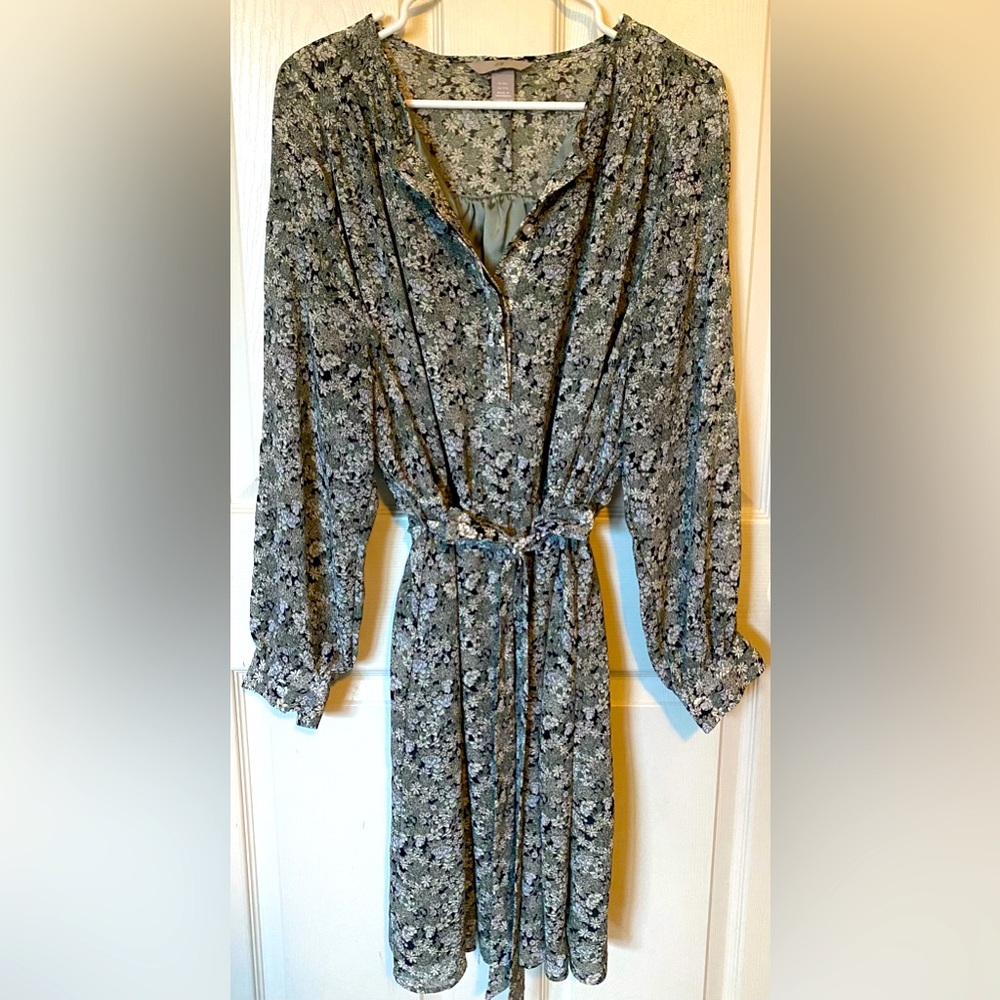H & M green floral long sleeve dress